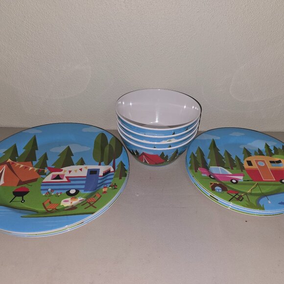 Melamine Dinnerware Set for 4. 12Pcs Camping Dishes Set RV Easy Stackable Picnic - Picture 1 of 4